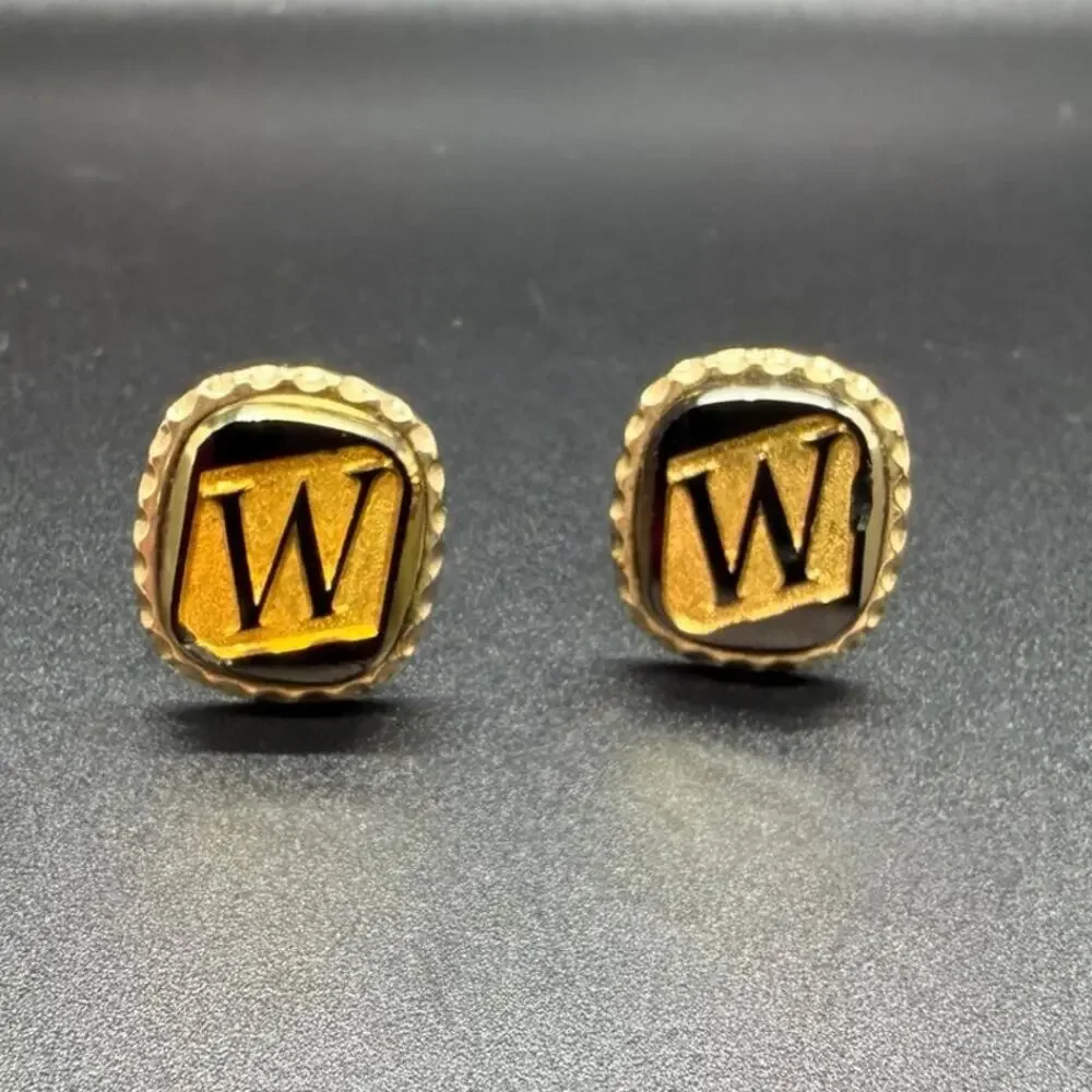 Vintage Collectible Monogram “W” Cufflinks Two-Tone Gold Square